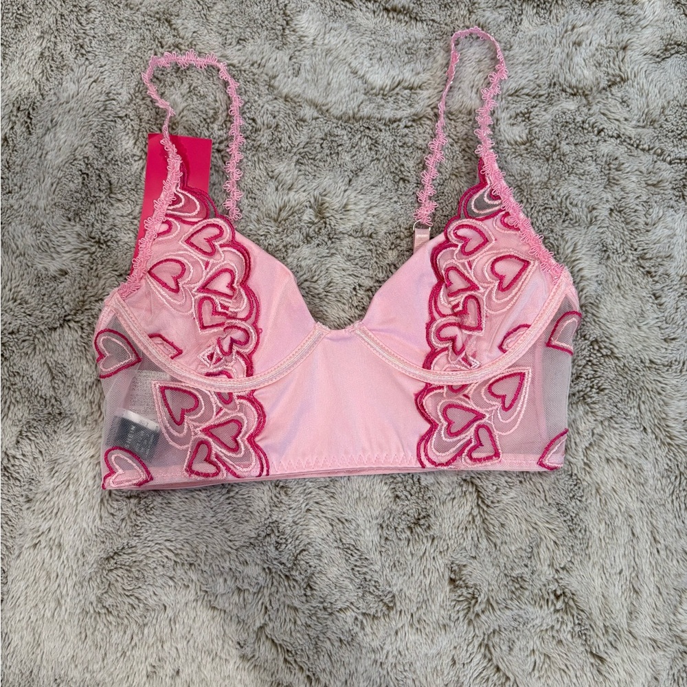 SHEIN Pink Heart Embroidered Crop